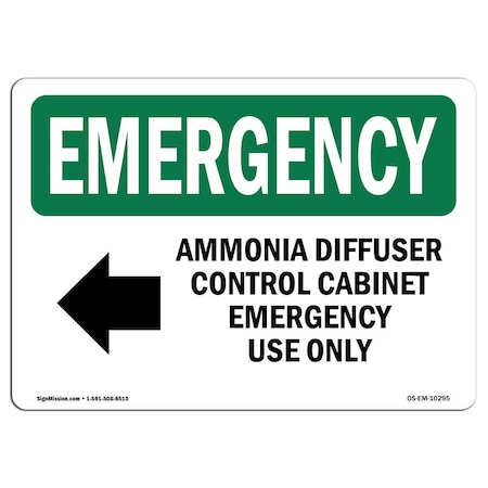 Signmission OSHA EMERGENCY, 7" H, 10" W, Rigid Plastic, 10" W, 7" H, Landscape, Ammonia Diffuser Control OS-EM-P-710-L-10295